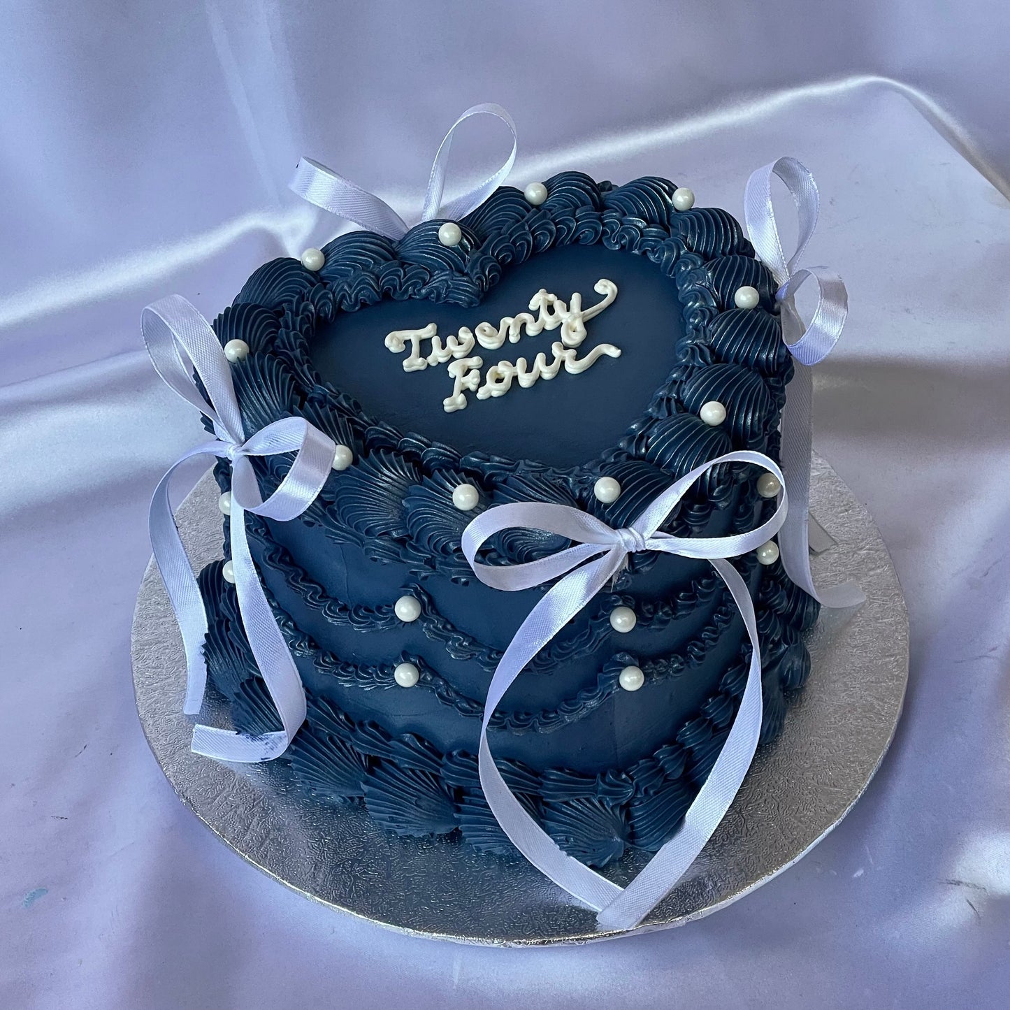 Navy Blue w/ White Ribbons π