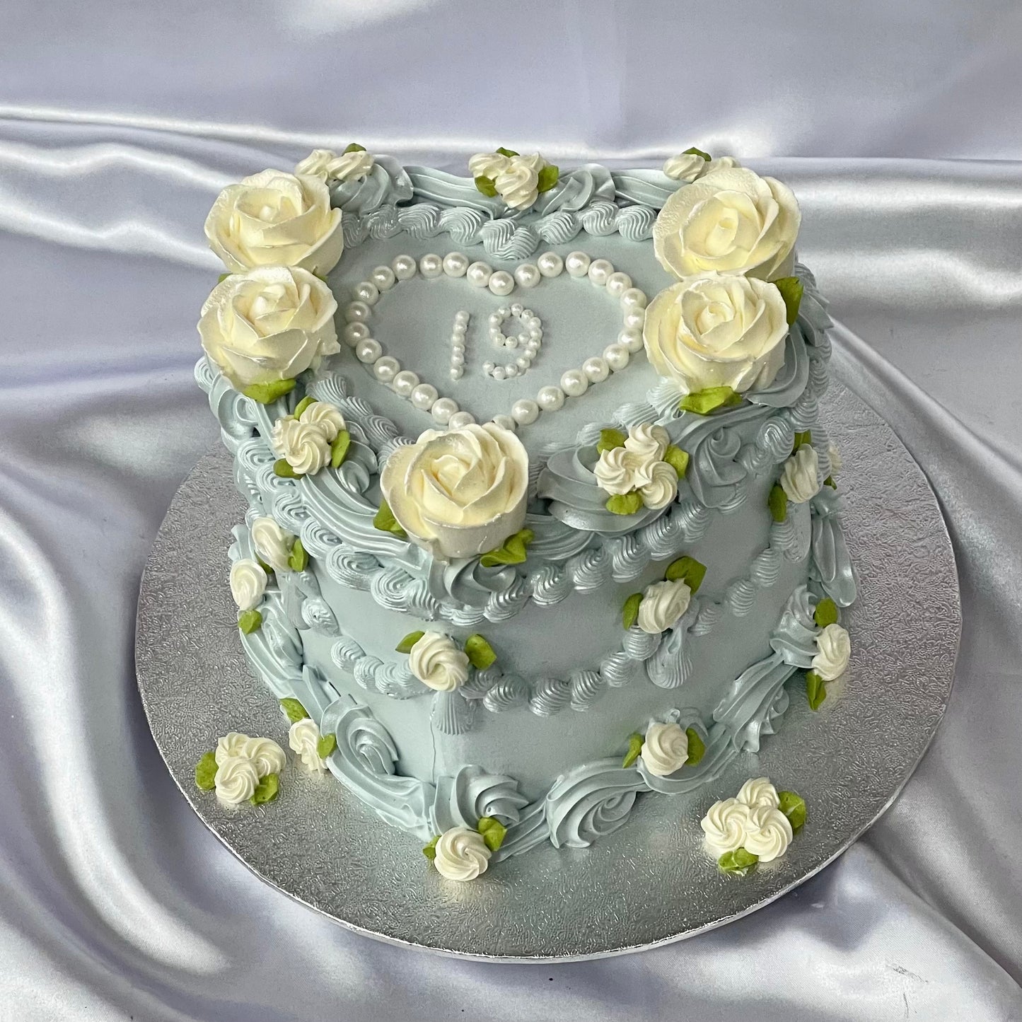 Light Blue Rosey Heart