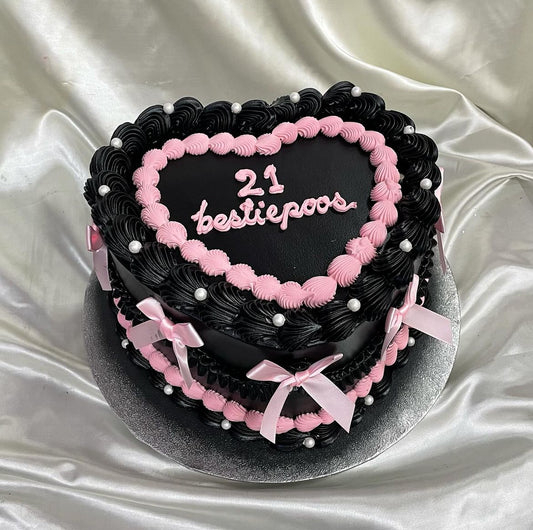 Black & Pink Bow Heart