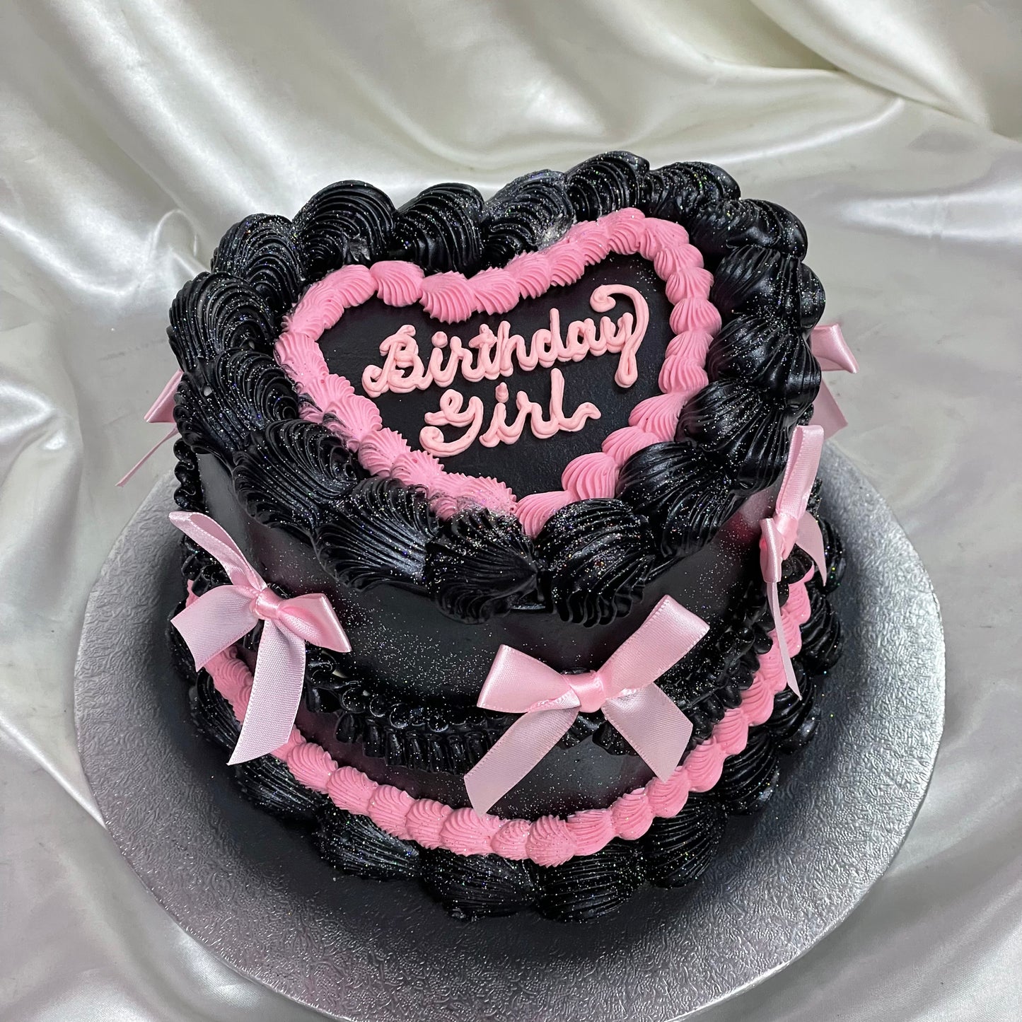 Black & Pink Bow Heart